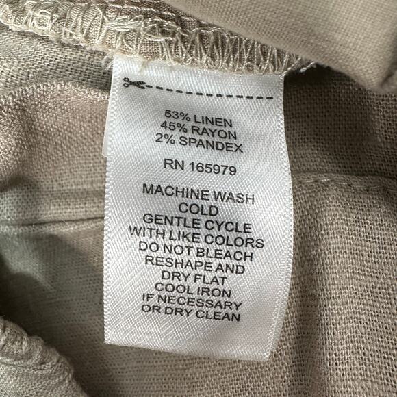 Cable & Gauge Pant Studio Wide Leg WMNS M Tan Linen Blend Elastic Waist Slit Hem - Picture 8 of 14